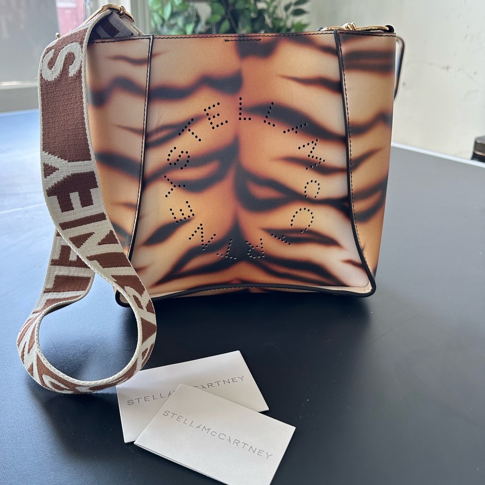 Stella McCartney Mini Crossbody Tiger Bag w/ logo and branded strap
